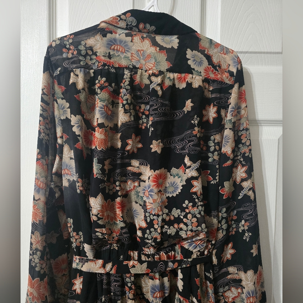 Molly Bracken Floral Print Ruffle Hem Midi Shirt Dress, Stretch Waist, EUC! - Picture 11 of 16